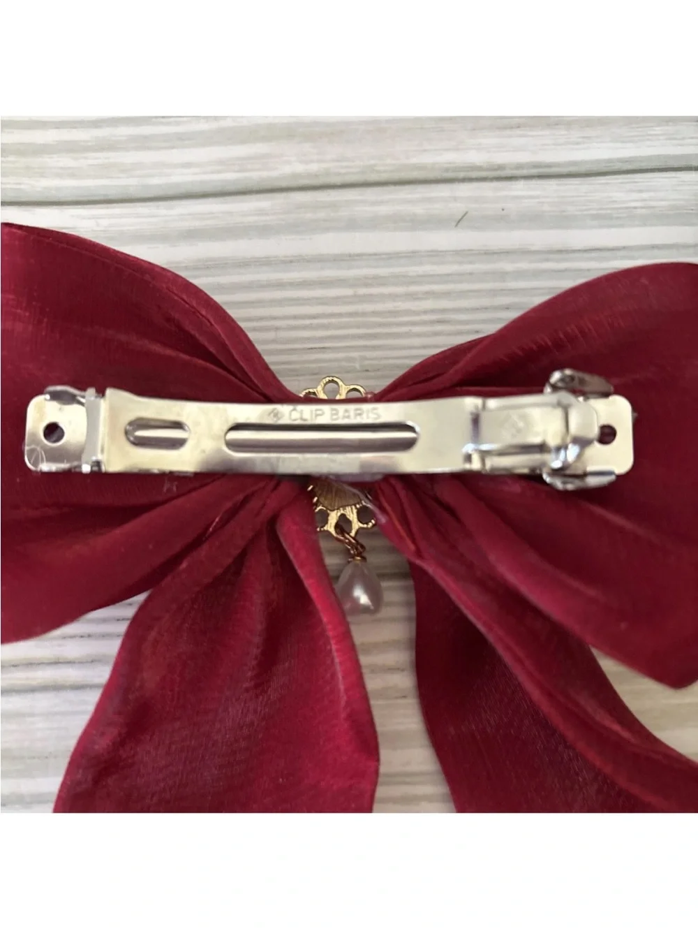 Francesca's Collections Deep Red Clip Bow Brooch with Cameo Accent